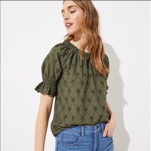 Loft size Small Eyelet puff sleeve cotton top blouse